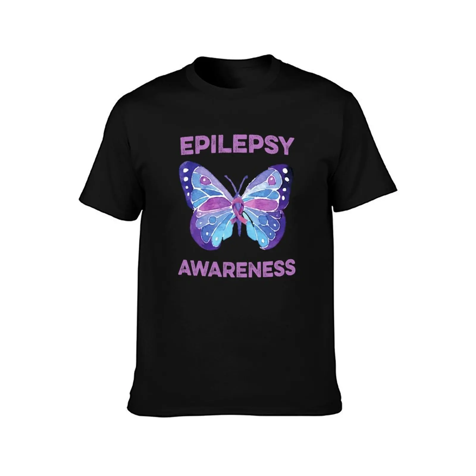 Epilepsy Awareness Butterfly Purple Ribbon Seizure Neurological Brain Disorder T-Shirt Plus Size Loose Fit T-Shirt