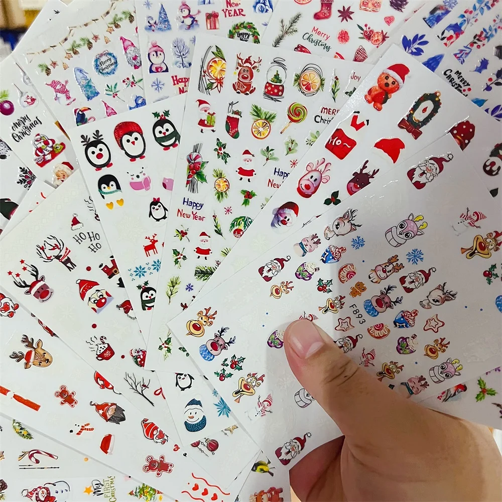 1개 3D 겨울 사슴 네일 아트 스티커 산타 펭귄 눈송이 매니큐어 장식 트리 진저브레드맨 눈 축제 크리스마스 네일 데칼*