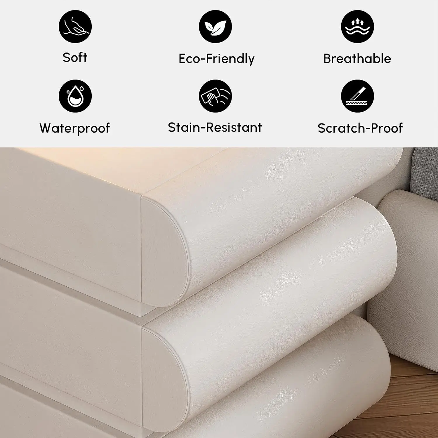 Smart Nightstand with Wireless Charging, USB & Type-C Ports – Modern Off White Faux Leather Nightstand with 3, Customized
