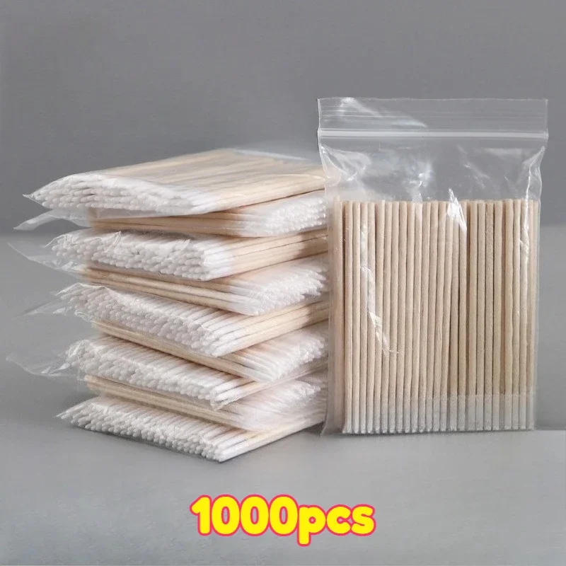 1000/200/100PCS Micro Wood Cotton Swabs Eyelash Extension Cleaning Tools Disposable Cosmetic Brush Buds for Beauty & Makeup