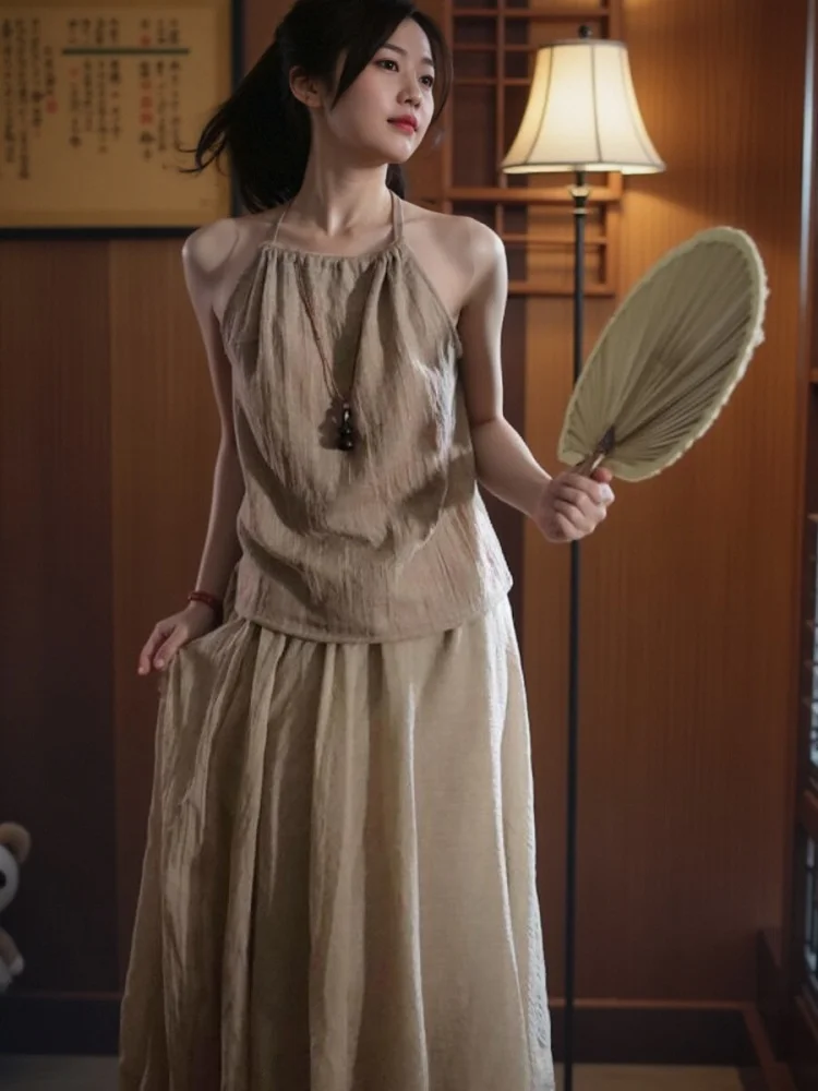 Novo Conjunto de Algodão e Linho Chinês, Estilo Zen, Hanfu Budista Leve para o Verão