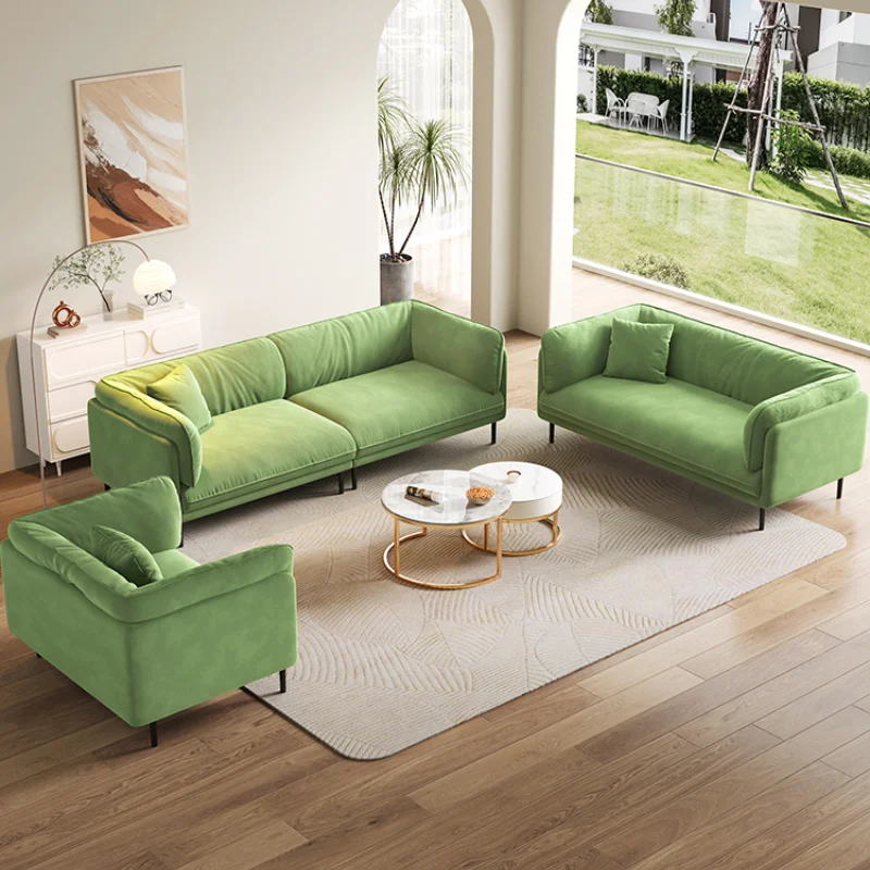 Comfortable Luxurious Living Room Sofas Fabric Italian Relax Sofas Minimalist Green Fabric Sofas Frameless Small Furniture