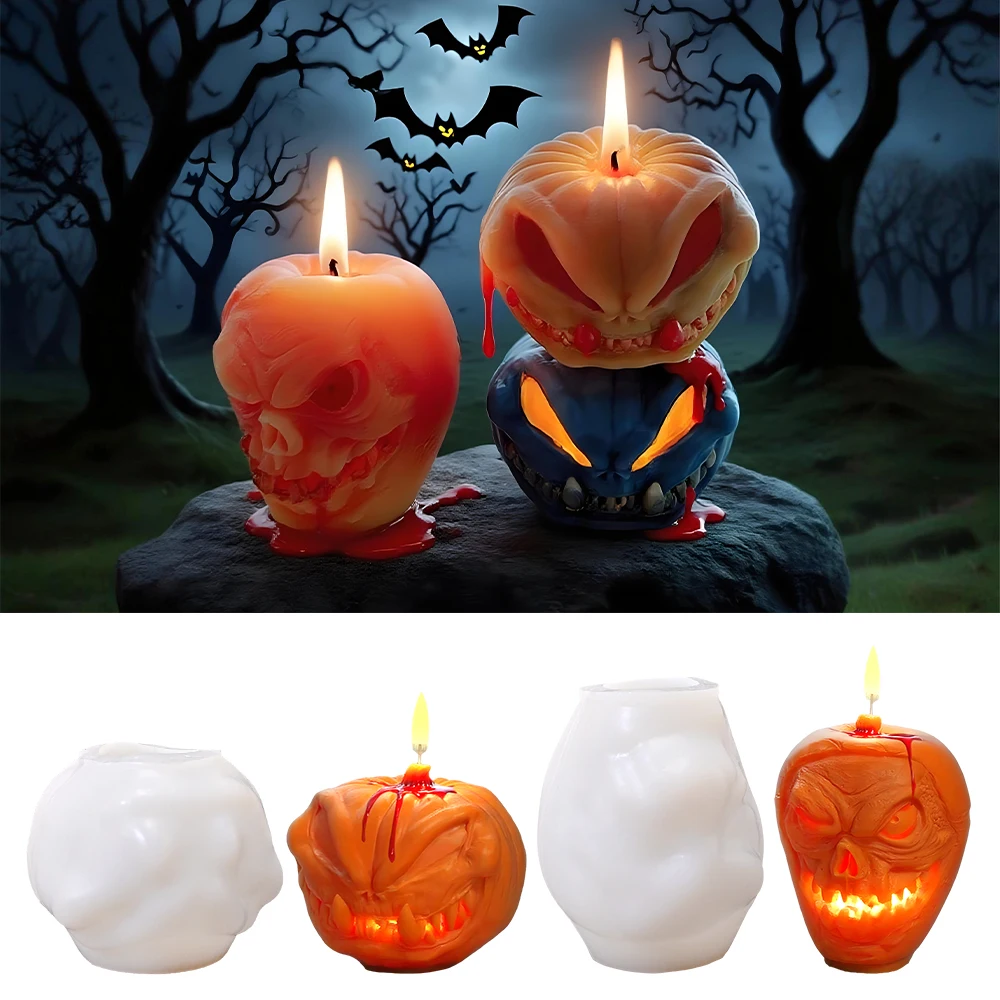 LZ108 3D Halloween Decorative Candle Silicone Mold DIY Big Eye Pumpkin Monster Skeleton Gypsum Ornament Resin Molds