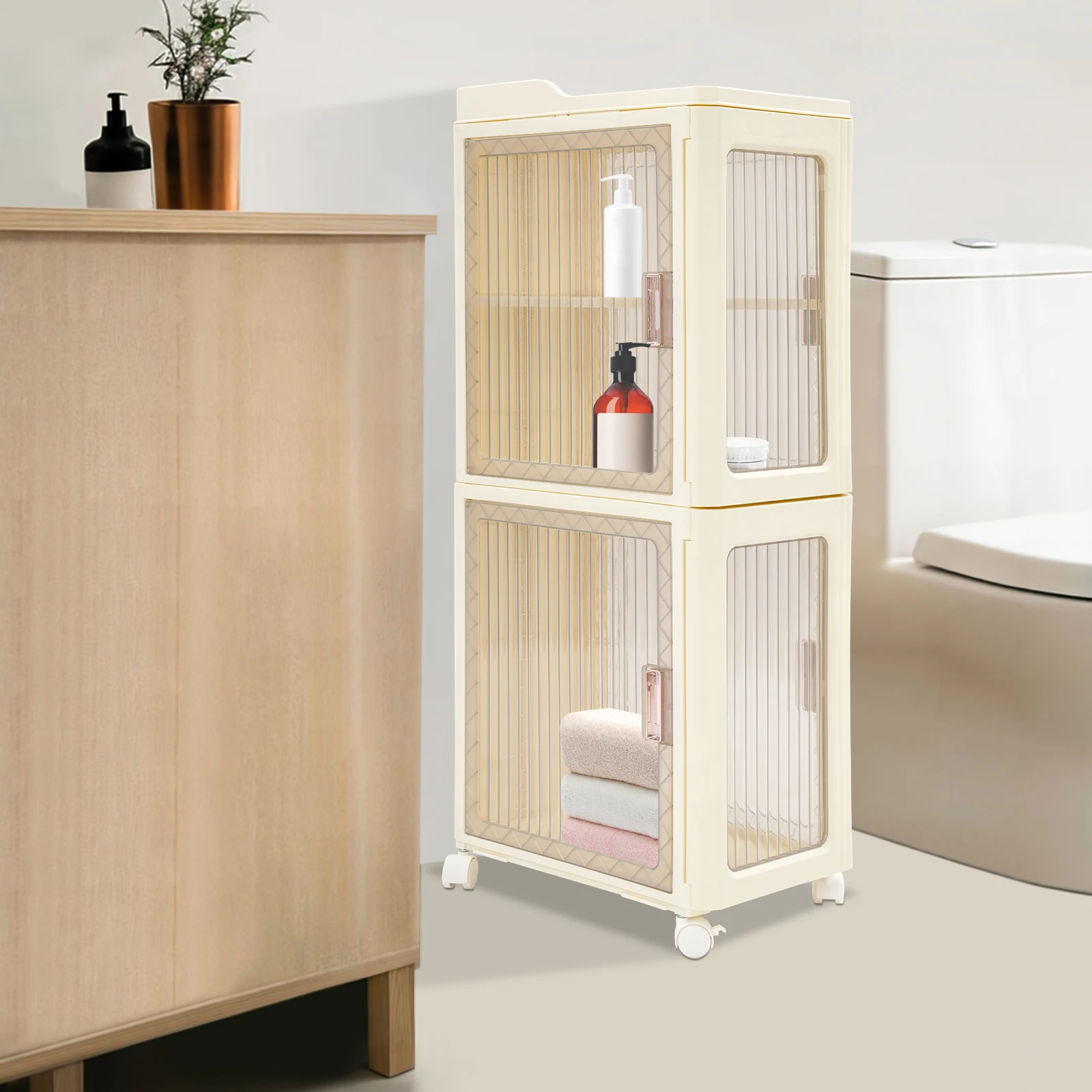 

Narrow Slim Storage Sabinet, 4-Tier Slim Storage Cabinet, Storage Cabinet with Lockable Wheels
