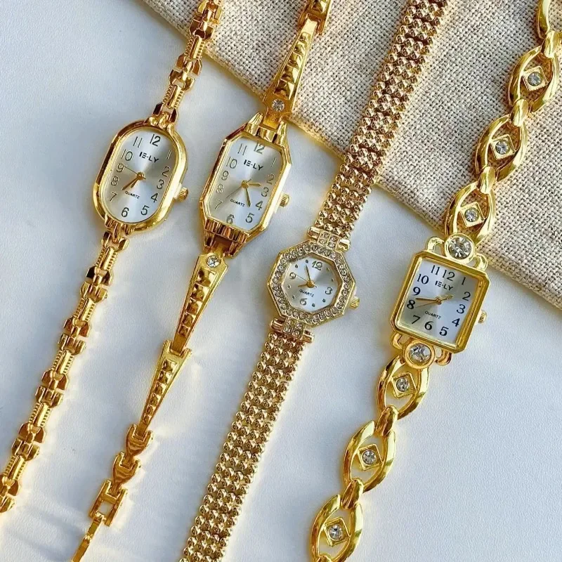 

Золотые цифровые часы в стиле ретро, роскошные циркониевые модные стильные универсальные аксессуары на каждый день и день рождения, элитные женские часы