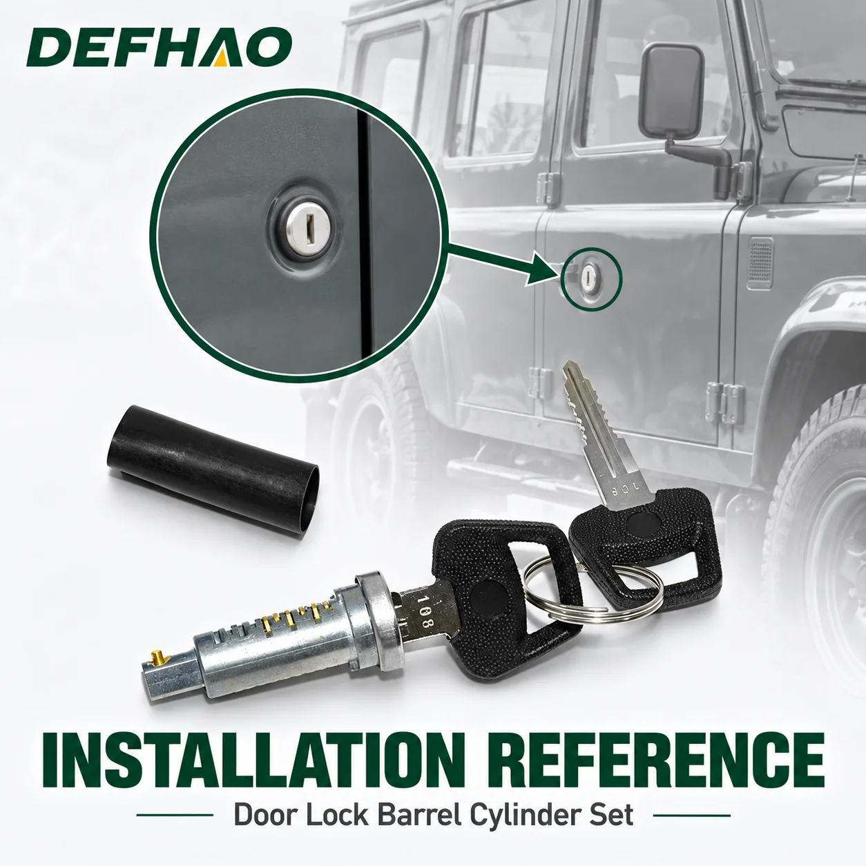 Door Lock Barrel Cylinder Set with 2 Keys For Land Rover Defender 90 110 130 2002-2016 From VIN 2A622424 CWC500190 CWC500130