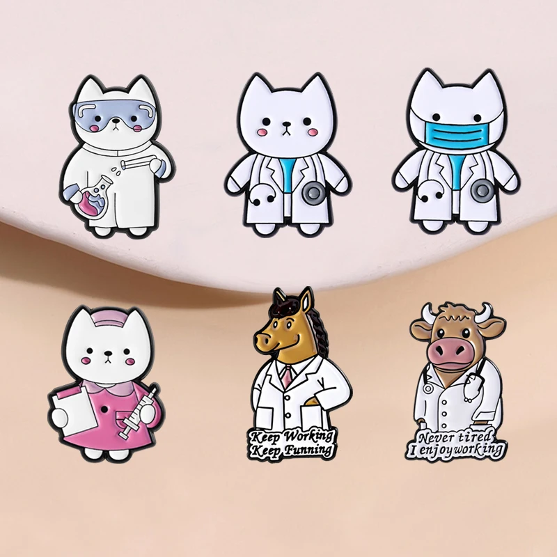 2-13pcs/set Cartoon Animal Doctor Enamel Pins Medical Stethoscope Medicine Symbol Body Organs Brooches Lapel Badge Jewelry Gifts