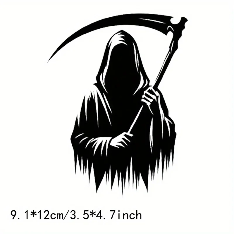 1Pc 2D Flat Grim Reaper Scythe Vinyl Sticker, Waterproof Decal for Car Motorcycle Decor, Holiday Gift