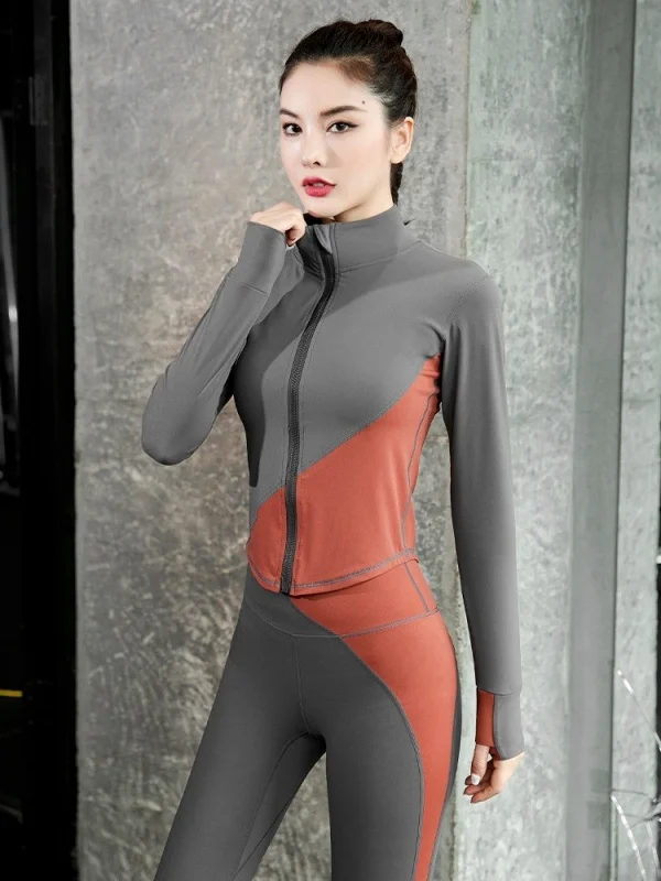 

Женский комплект спортивной одежды для йоги: лонгслив и брюки с высокой талией из высокоэластичного нейлона, модный повседневный стиль