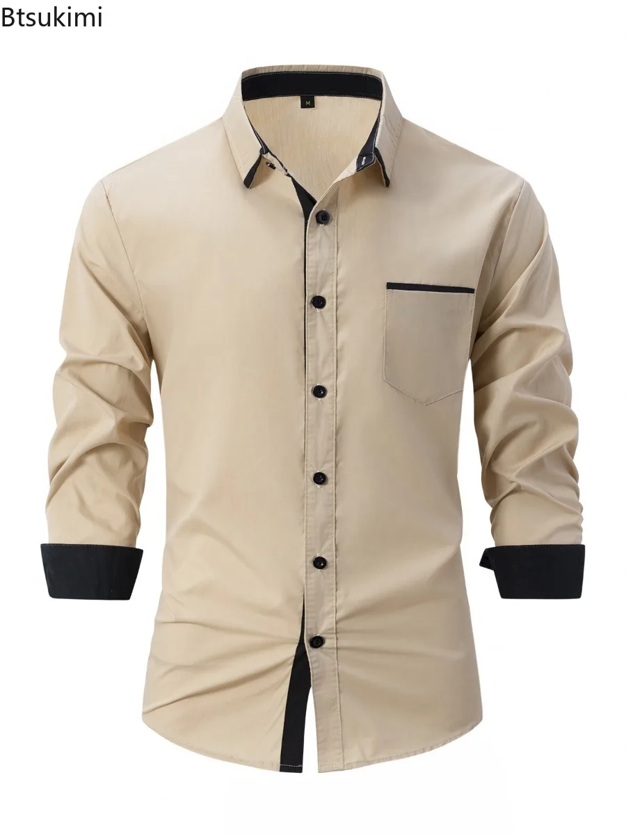 New Spring Autumn Men's Shirts Casual Comfortable Lapel Button-up Shirts Fashion Color Blocked Design Men Business Office Shirts