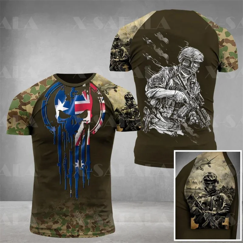 

Australia Flag Skull Graphic T Shirt for Men Clothing Aussie Flag T-shirt Forest Jungle Camouflage Tee Shirts Short Sleeve Tees