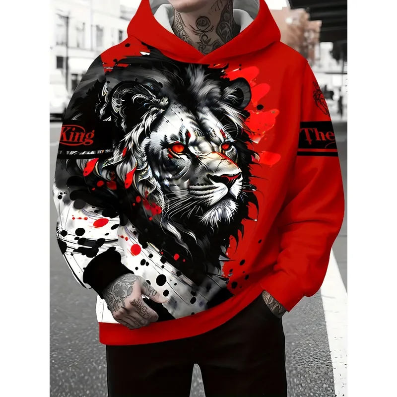 Pearson Selection Men Fashion 3D Printed Hooded Sweater Casual Pullover Tops Streetwear Hip Hop Sweatshirt Winter Warm