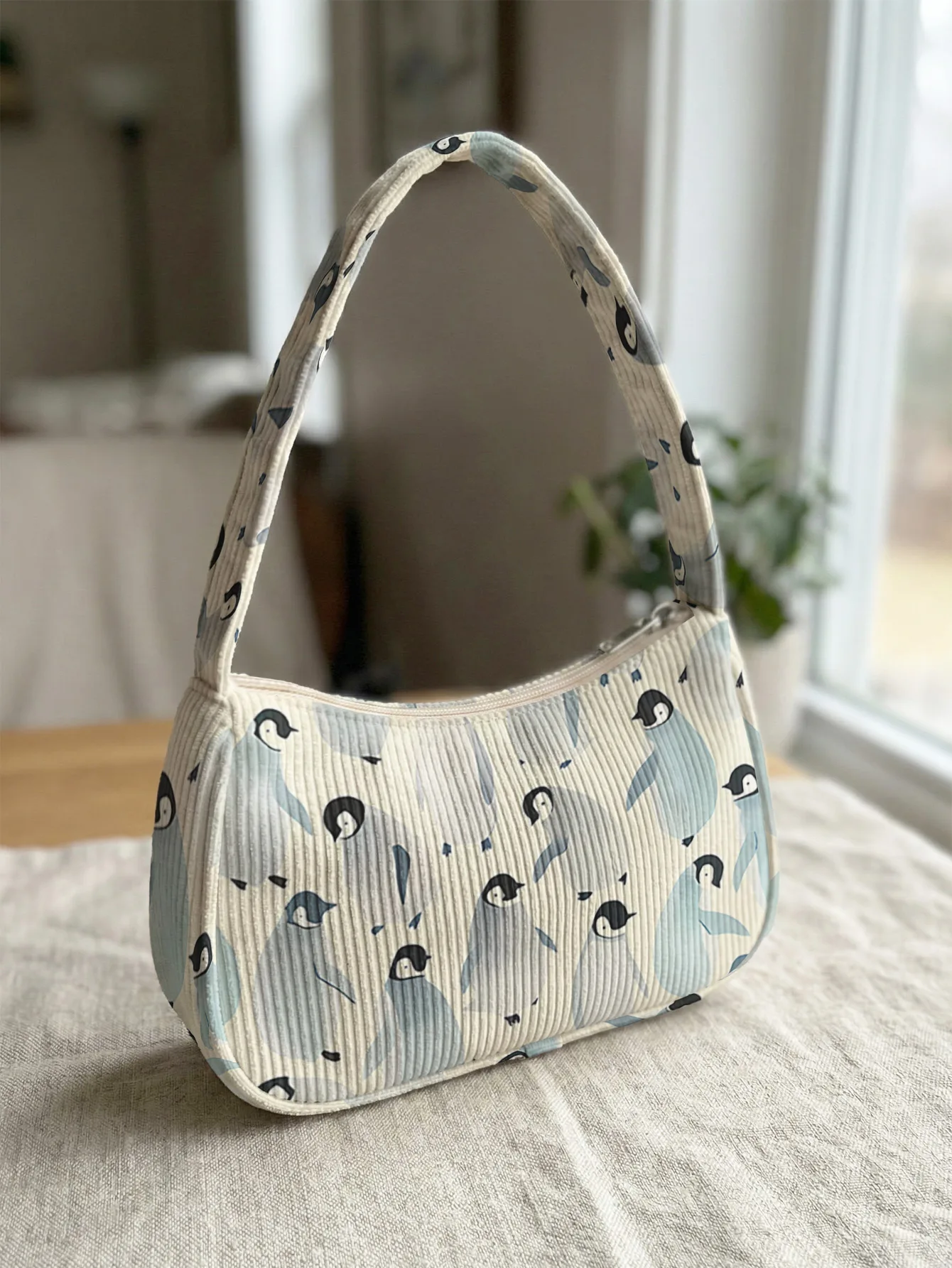 

Модная милая сумка через плечо с принтом пингвинов, минималистичная вельветовая сумка-багет