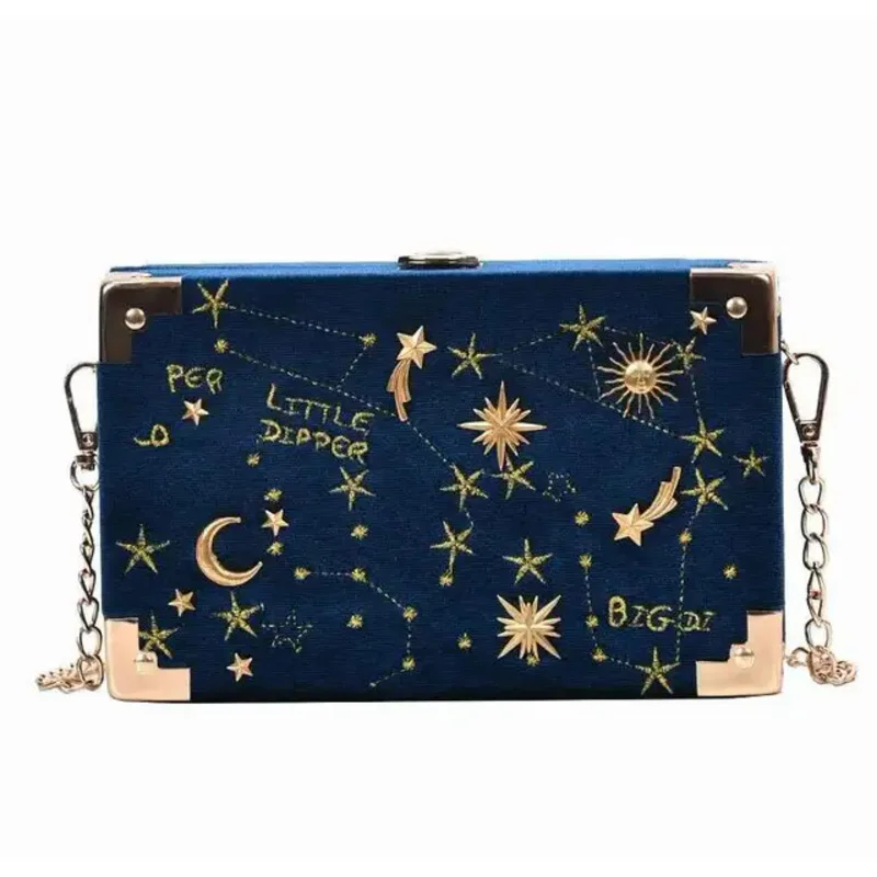 Velvet Small Square Bag For Women 2024 New Korean Embroidery Fashion Versatile Chain Single Shoulder Messenger Box Bag