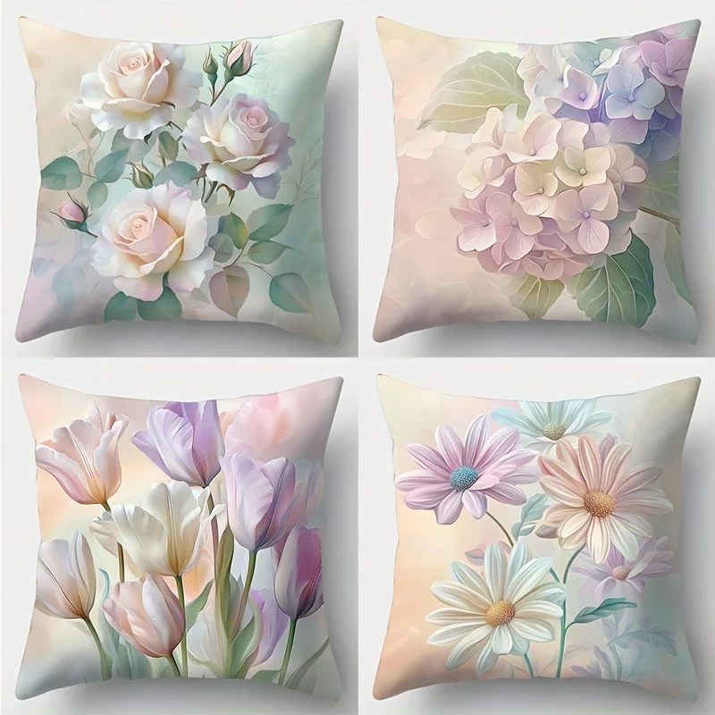 Elegant Floral Watercolor Pillowcase Print for Home Decor Romantic Bedding Botanical Flowers Roses Hydrangeas