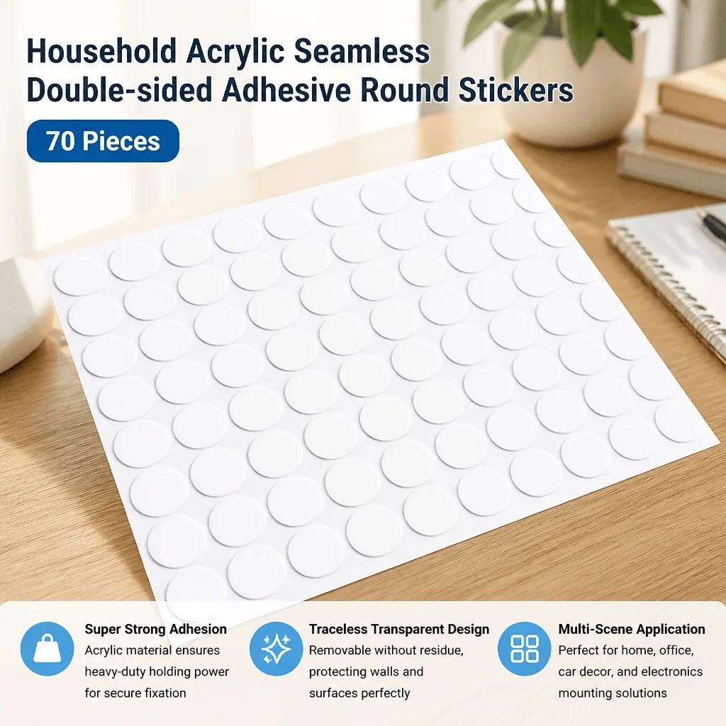 Double Sided Tape Acrylic Sticky Dots 70Pcs Traceless Transparent Removable Mounting Tape For Wall Photos Household Fixation