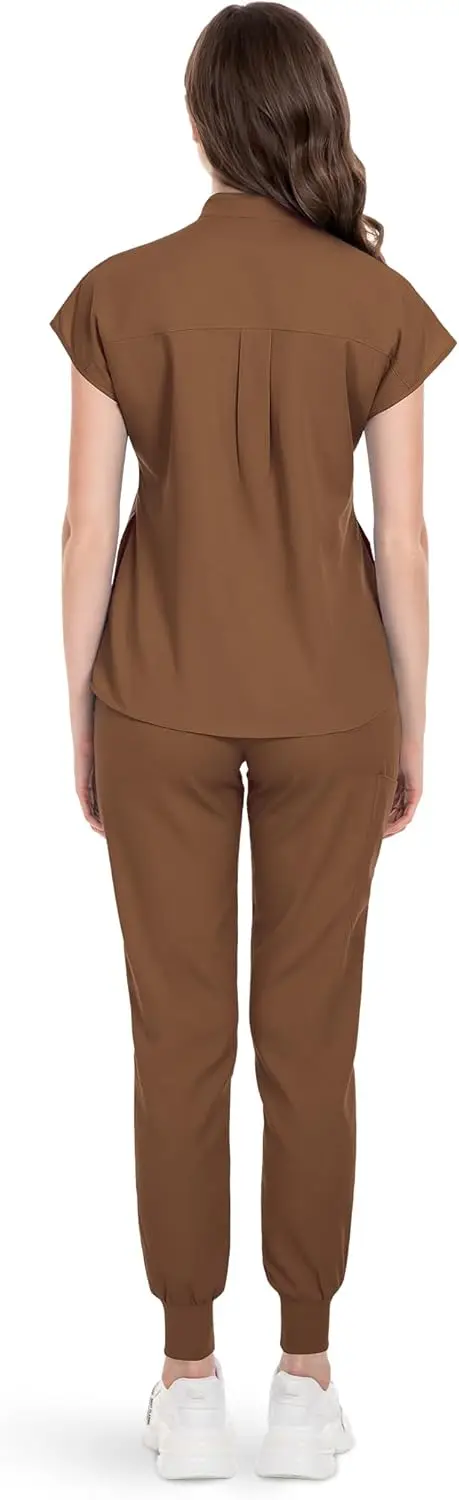 Niaahinn Scrubs Set voor Vrouwen Verpleegster Uniform Joggerpak Stretch Top & Broek met Multi Pocket voor Verpleegkundige Schoonheidsspecialiste Werkkleding