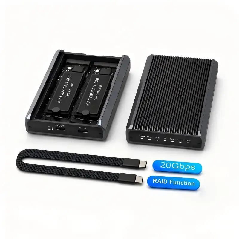 20Gbps M2 NVME SATA Array SSD Enclosure External RAID SATA NVME M.2 SSD Enclosure for NVME SATA M.2 2230 2242 2260 2280 SSDs
