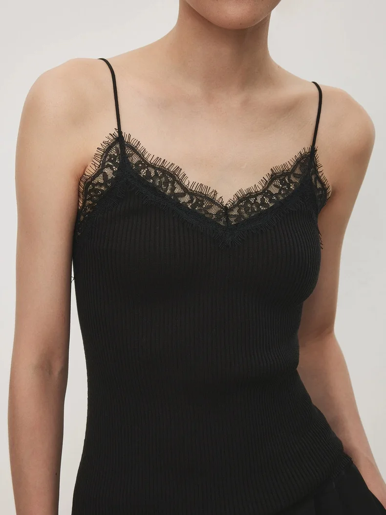 Winsleter-31.6% lã de ovelha elegante colete com alça suspensa, retalhos de renda, camisola de malha feminina para viagem, 2026 primavera novo t5d910cc