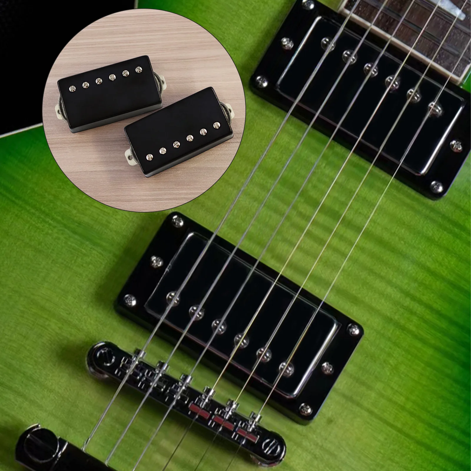 Vintage Electric Guitar Humbucker Set Alnico 5 Magnets Metal Cover 2-Conductor Braided Cable For LP Guitar