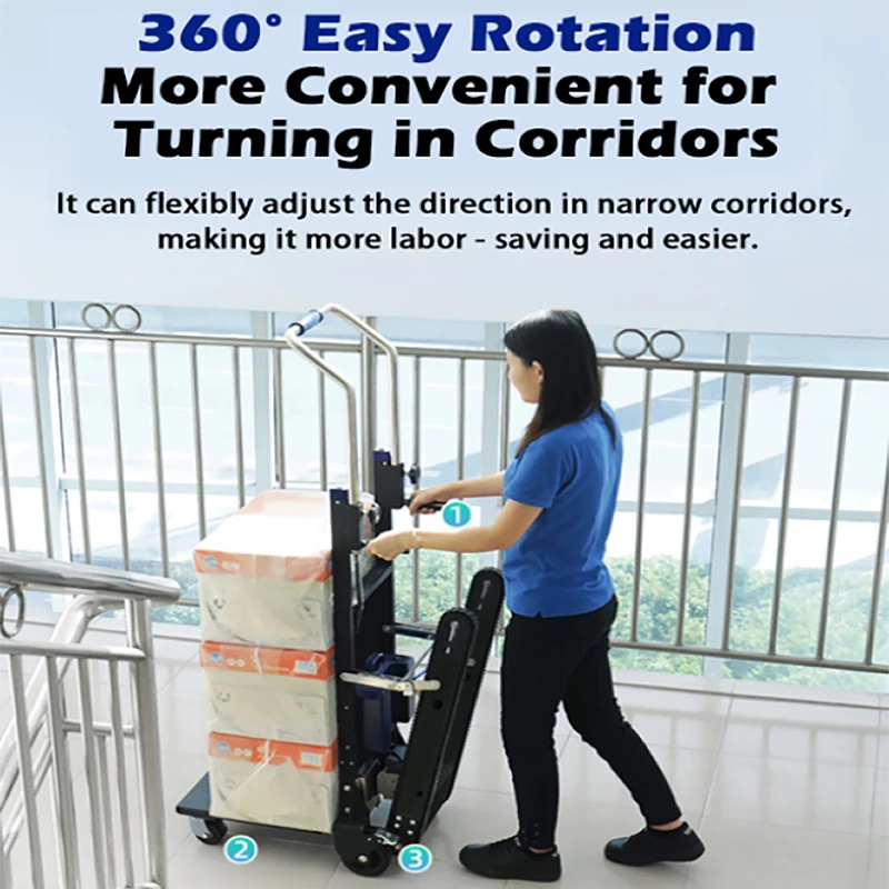 150kg Stair Climbing Vehicle Cargo Handling Cart Crawler-type Up and Down Stair Climber Folding Angle Adjustable Silent Electric