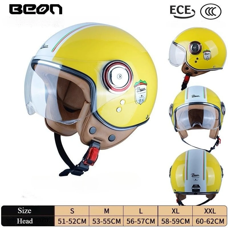 

BEON Men Women Motorcycle Helmet Biker 3/4 Open Face Helmet Retro Electric Bike Scooter ABS Shell Moto Helmet M-XL