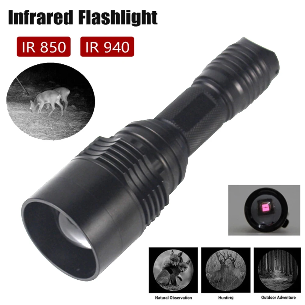 

High Power IR 850nm/940nm Infrared Flashlight Night Vision LED Tactical Flashlight Zoom Waterproof 18650 Hunting Lantern