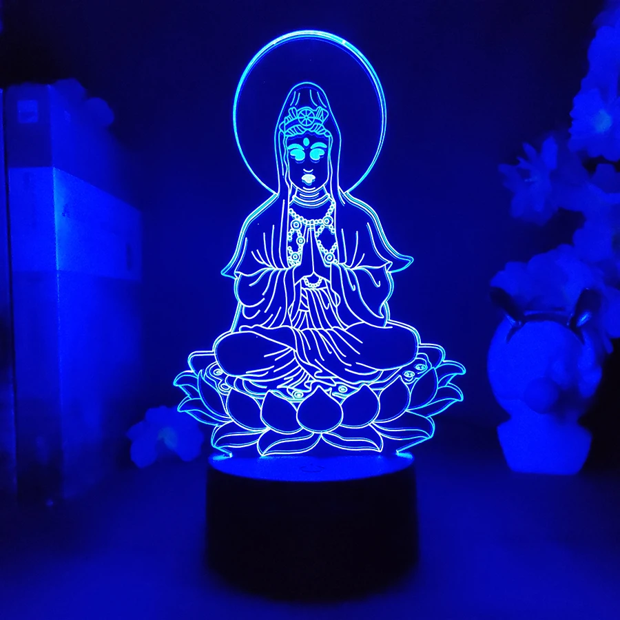 Bodhisattva Guanyin 3D LED Mood Lights Decoration for Living Room Bedroom nightlights Best Selling Buddhist Avalokitesvara