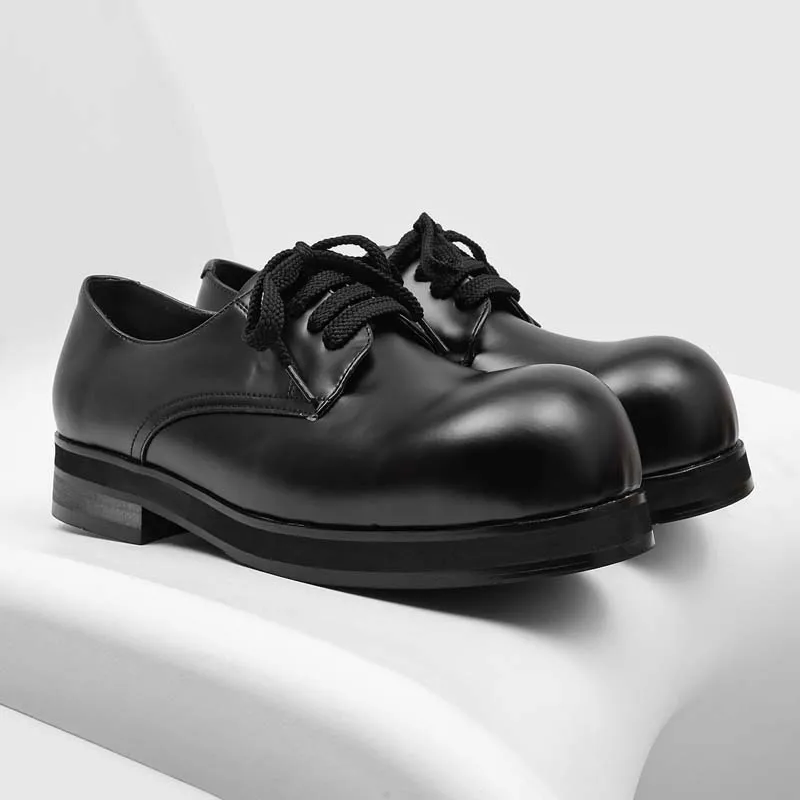 New Men Large-brim Derby Shoes Black Color Casual Thick-soled Durable Business Brand Shoes Designer Shoes Sizes 38-44 Men Shoes
