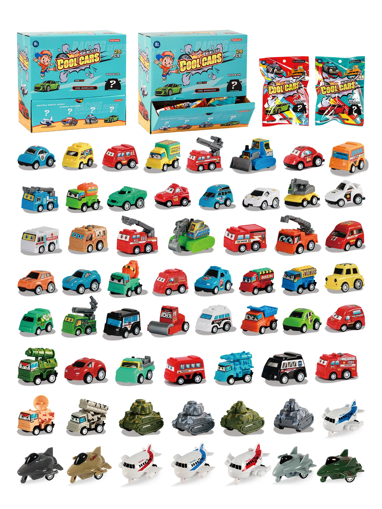 Set di macchinine a sorpresa, più simpatiche macchinine, imbarazzano un viaggio di raccolta di auto gioiose