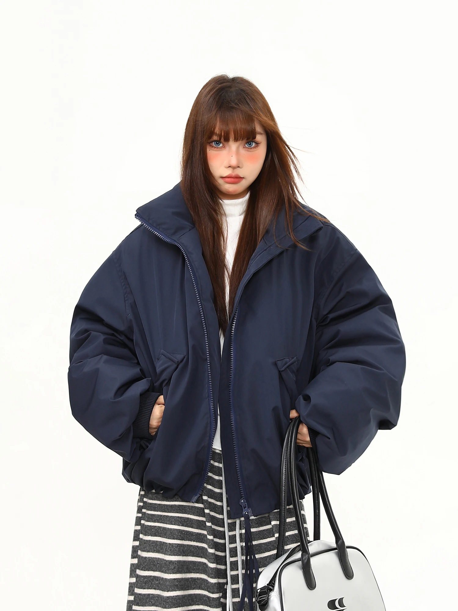 

Wildern Azi Women's Loose Fit Stand Collar Cotton Jaet Retro American Sle Winter Outerwear Versatile Couple Workwear