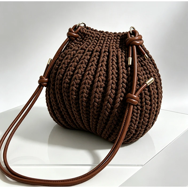 Handgefertigte Gestrickte Garn-Umhängetasche, Vielseitige Einfarbige Messenger-Tasche für Damen, Leichte Weiche Gewebte Schultertasche – Detail 11