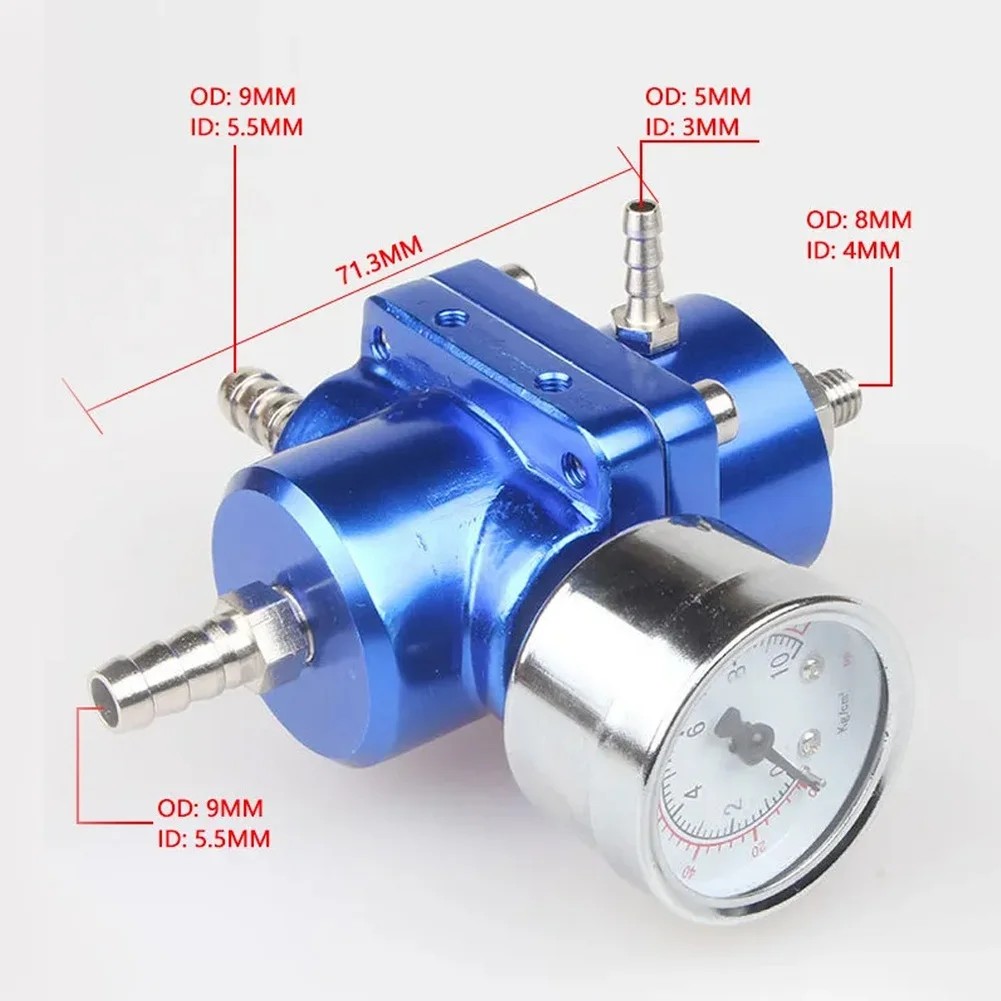 Fuel Pressure Regulator Adjustable 0 to 140 PSI with Built-in Gauge and Complete Hose Fitting Kit for General Vehicle Use