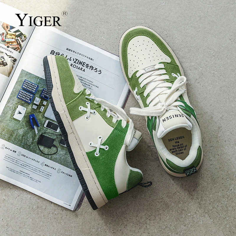 

YIGER Men's Japanese Sneakers Skate Shoes Spring new Trendy all-match Thick-soled Casual shoes women's retro moral training shoe