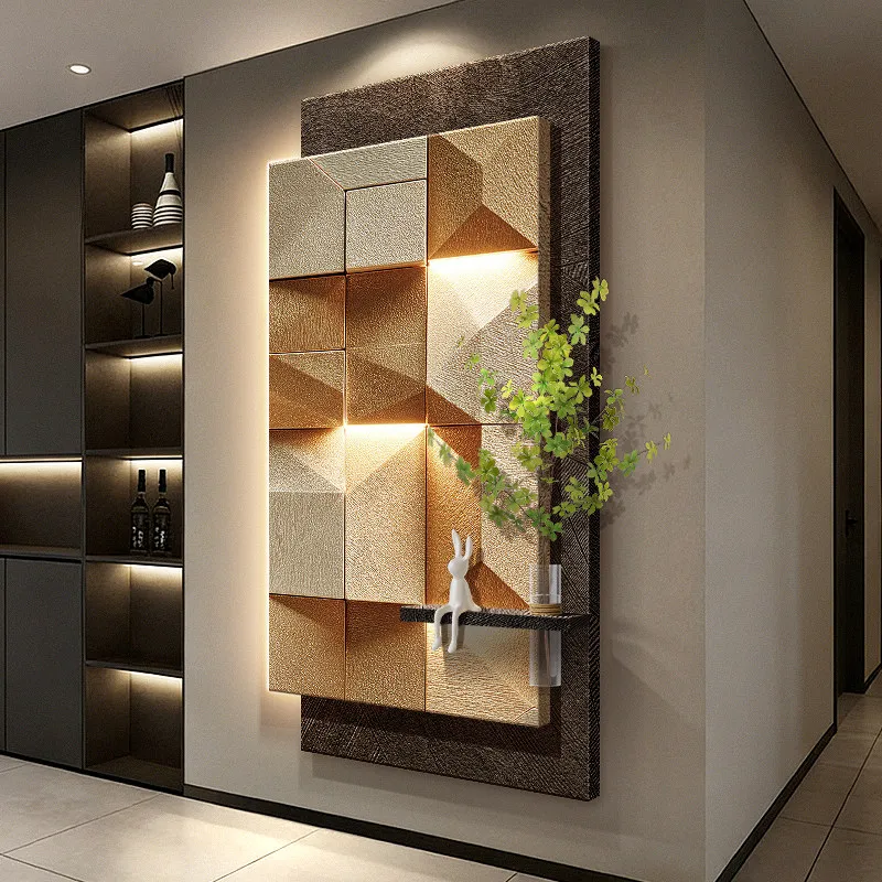 Hydroponic Greenery Wall Art Light Grey Sandstone Hanging Art Light Luxury Geometric Abstract Entrance Decorative Painting