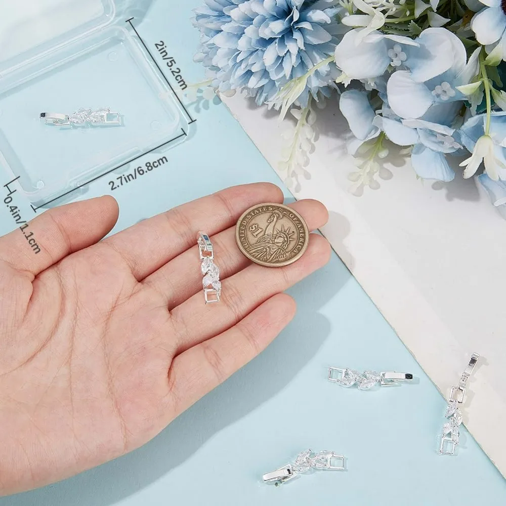1 صندوق 6 قطعة سوار موسع المشبك يترك شكل زركون الفضة أضعاف أكثر من المشابك حزام (استيك) ساعة تمديد المشبك للمجوهرات #3