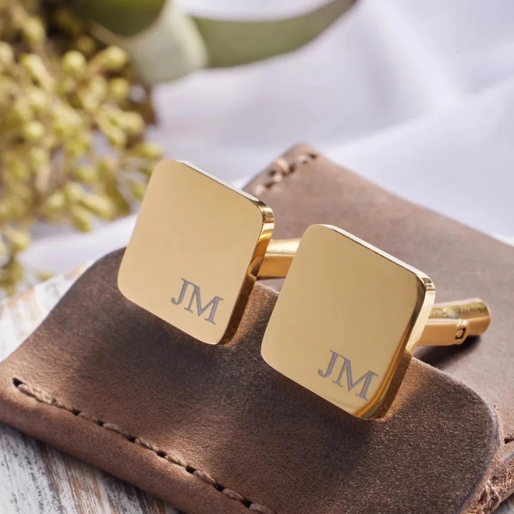 

Engraved Square Cufflinks in Gold Silver and Black Finish, Gift for Groomsmen, Personalized Cufflinks for Men, Men's Gift, Silve