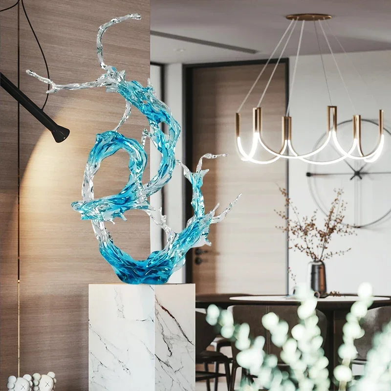 Modern light luxury entrance ornaments, spray transparent sculpture, hotel living room, large floor-standing decorative art