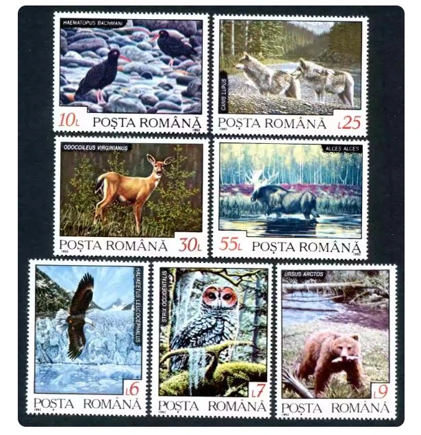 Rumänien-Poststempel, Jahr 1992, wilde Tiere, Bär, Hirsch, Wolf, Eule, Adler 7, neues Sammler-Poststempelmaterial für Scrapbooking – Detail 1