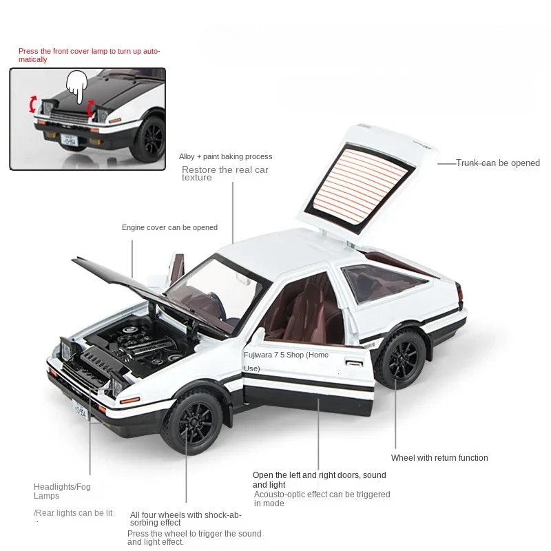 نموذج سيارة أولي بمقياس D AE86 مع إضاءة وصوت ، موديلات سيارات معدنية ، ألعاب قابلة للسحب ، هدايا للأولاد ، أو الأطفال