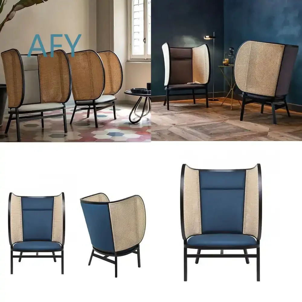 Designer Furniture Chair for Guest Restaurant Hotel Reception Rattan Art Soft Bag Dining Chair Solid Wood Dining Chair for
