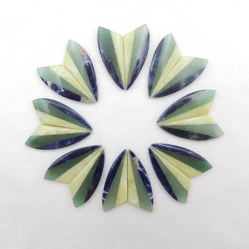 

1Pair Natural Stone African Sodalite Green Aventurine Serpentine Intarsia Earring Bead Semiprecious Fashion Jewelry 42x16x5mm 8g