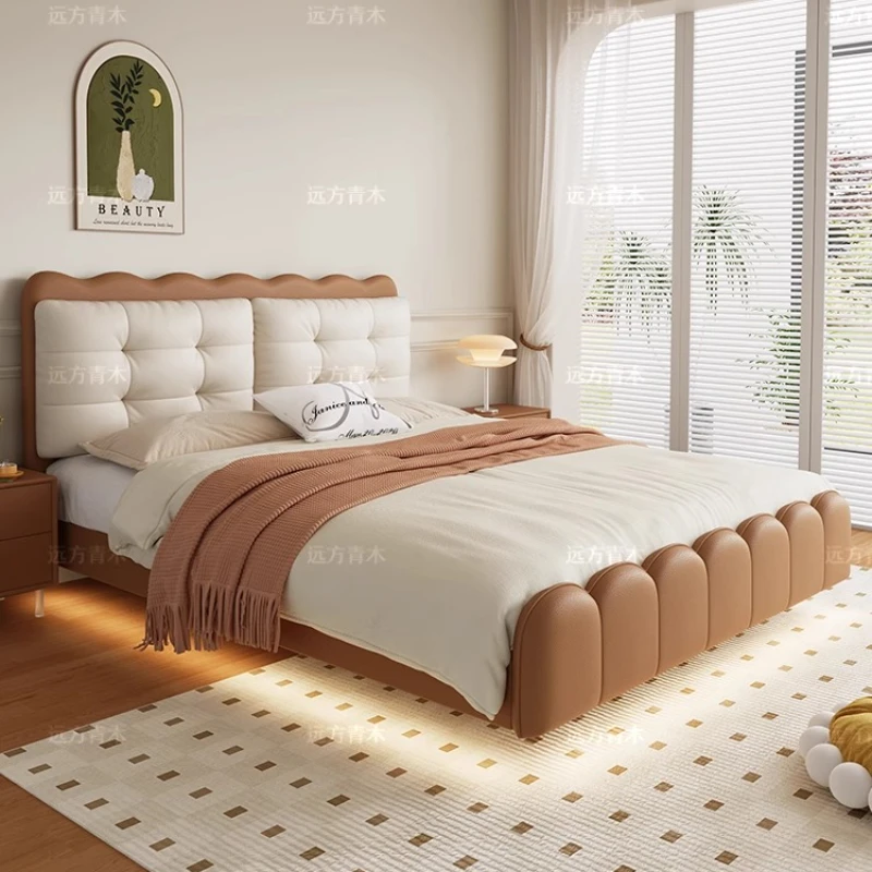 

Nordic Queen Size Bed Upholstered Fancy Nightstands Lounge Bed Bedroom Sleeping Muebles Para Dormitorio Home Accessories