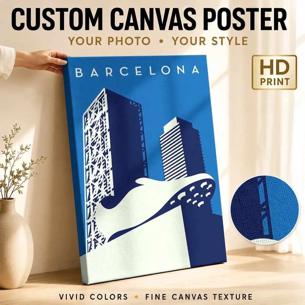 Spanish Cityscape Soccer Shoe Canvas Painting Poster Modern Style Wall Decor With Customized Photo For Games Room Ideal Fan Gift