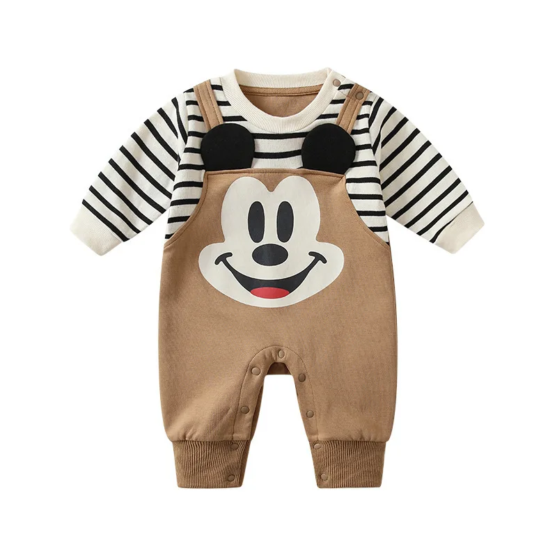 

MINISO детский комбинезон со смайликом и Микки, весенняя одежда для мальчиков, мягкие хлопковые комбинезоны для младенцев, наряд для ползания, повседневная одежда, боди для детей 0-1 лет