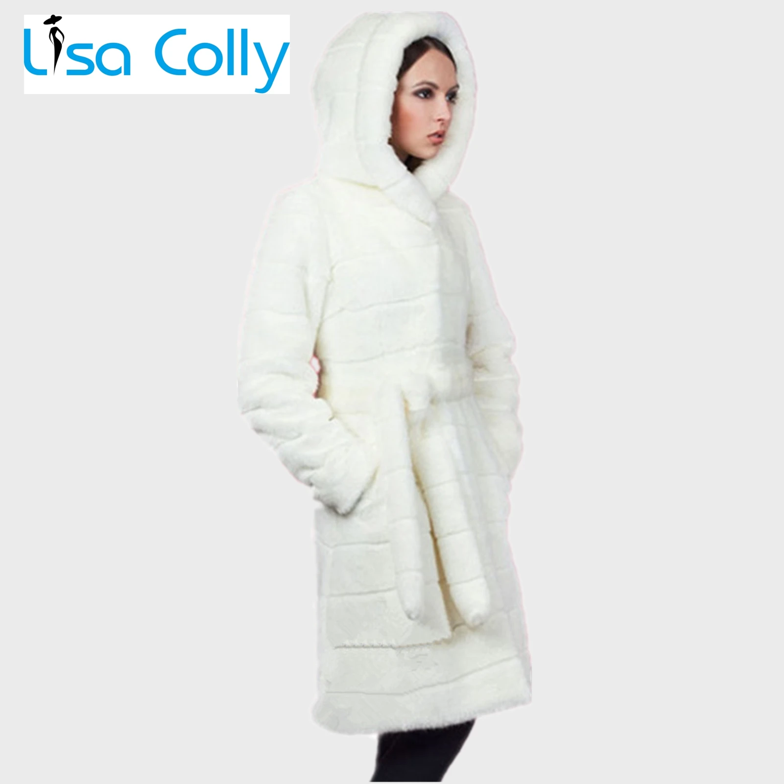 Lisa Colly Women White Faux Fur Coat Warm Outwear Casual Winter Long Faux Mink Fur Jacket Coats With Hooded