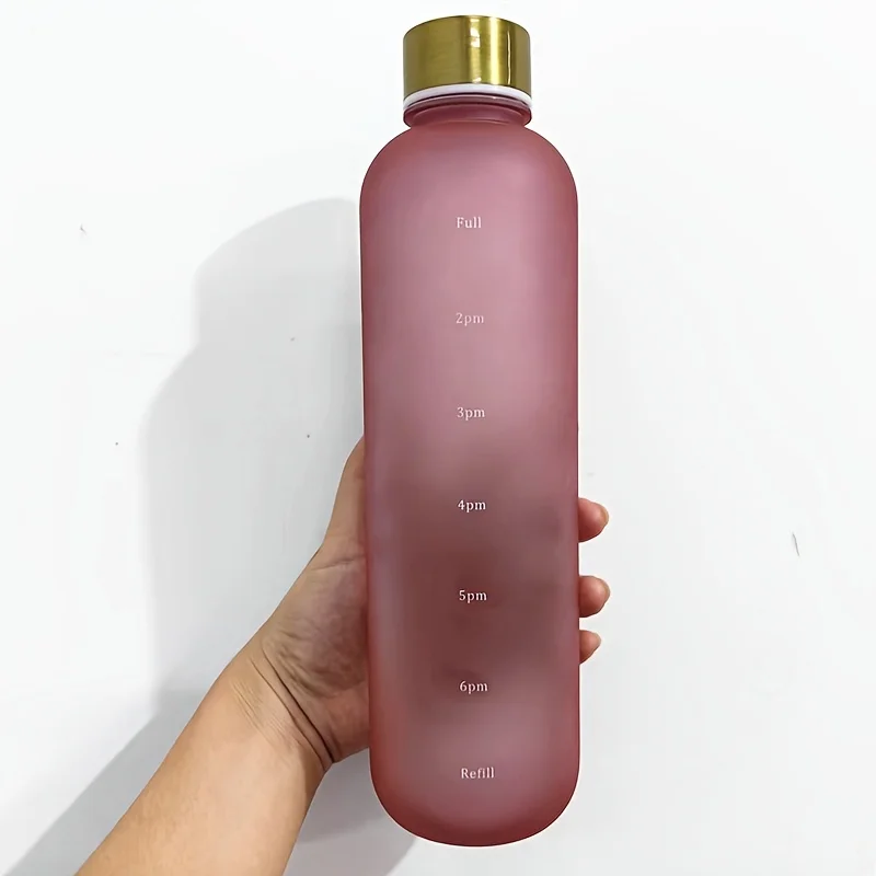 1000ml/33.81oz Plastic Frosted Water Bottle, Portable Simple Water Cup With Time Marker, Suitable For Fitness