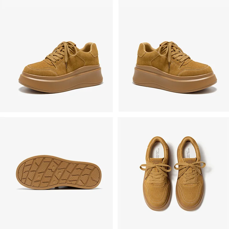 BEAUTODAY Suede Sneakers Vintage Women Cow Leather Platform Breathable Female Lace Up Shoes Handmade 29762