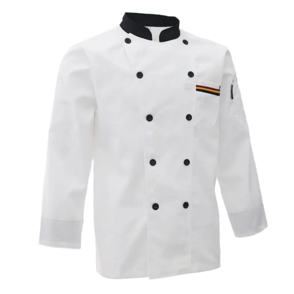 Cappotto da cuoco unisex da chef a maniche lunghe doppiopetto da uomo e da donna bianco XL