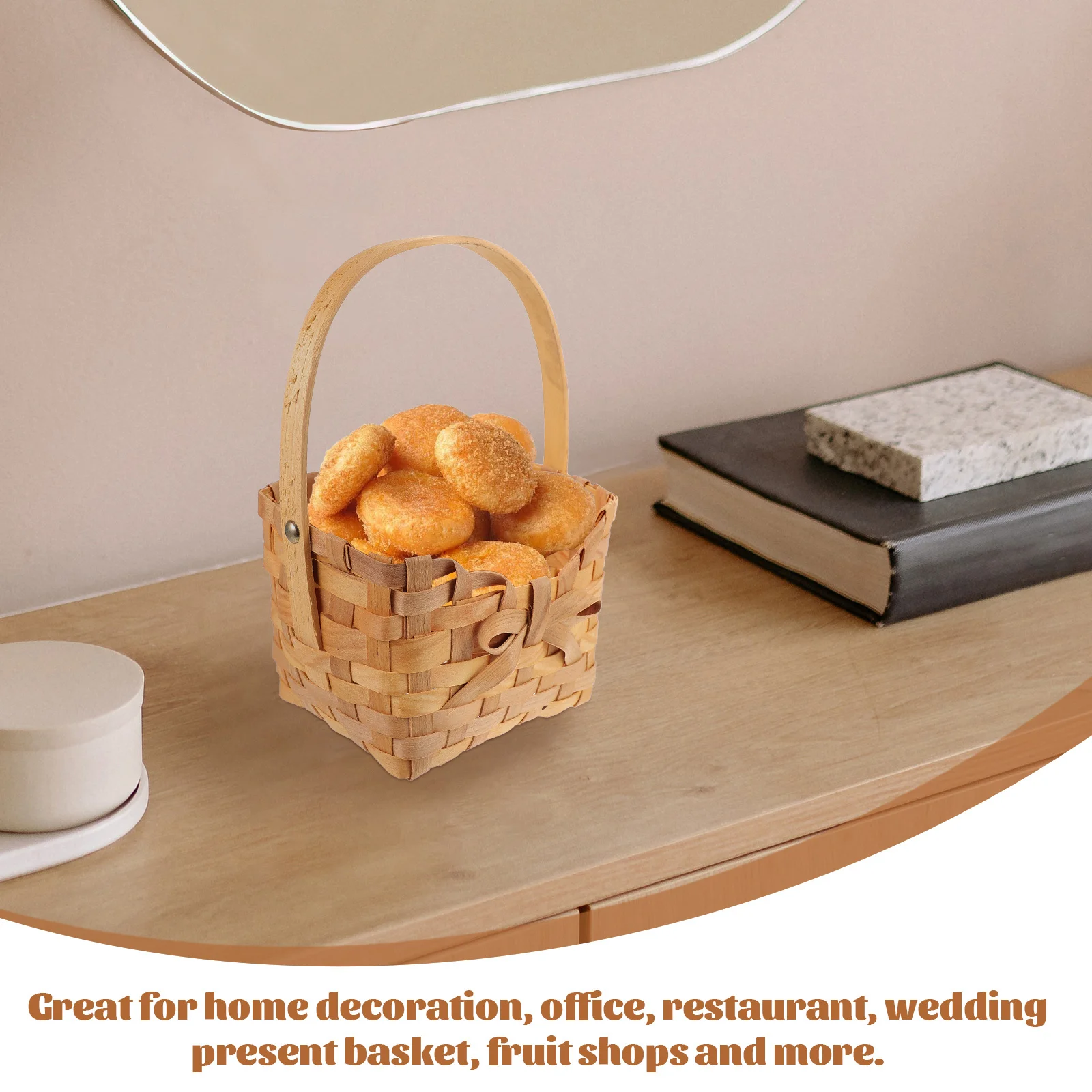 

Woven Storage Basket Bamboo Handle Rustic Picnic Fruit Vegetable Organizer Portable Handheld Basket For Sundries Wedding